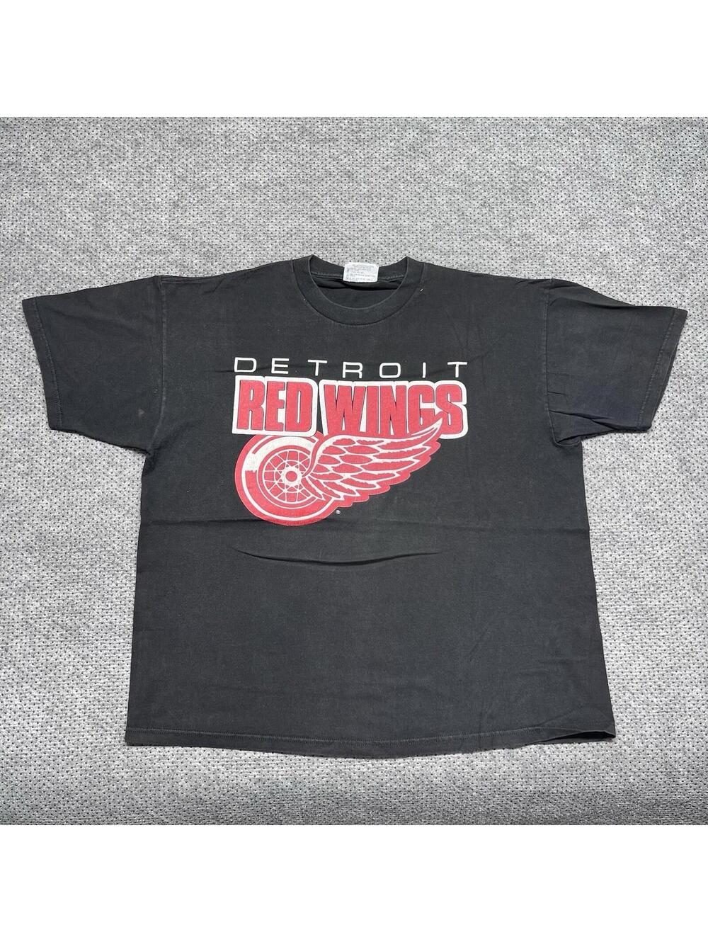 Vintage 90S Detroit Red Wings Hockey T-Shirt XL RARE MENS BLACK LEE SPORTS